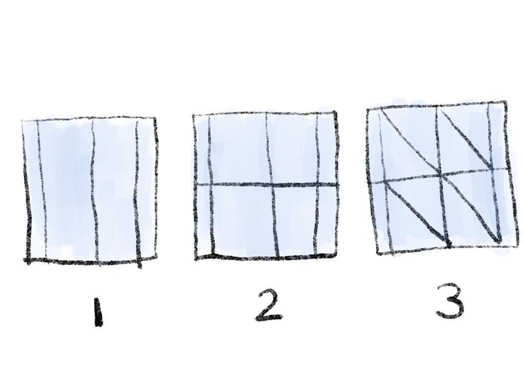 Working out how to make diagonals and triangles from squares by connecting corners with lines