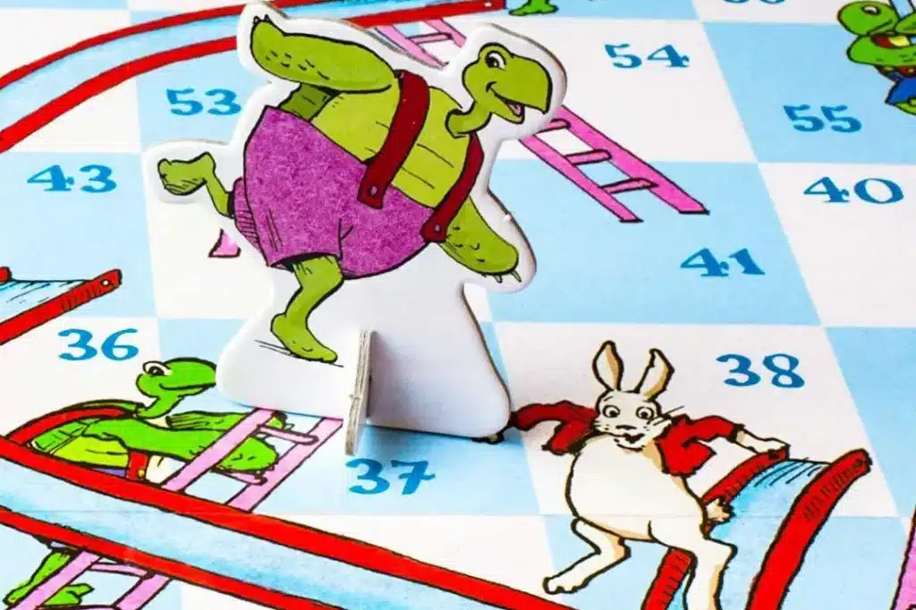 A snakes and ladders board
